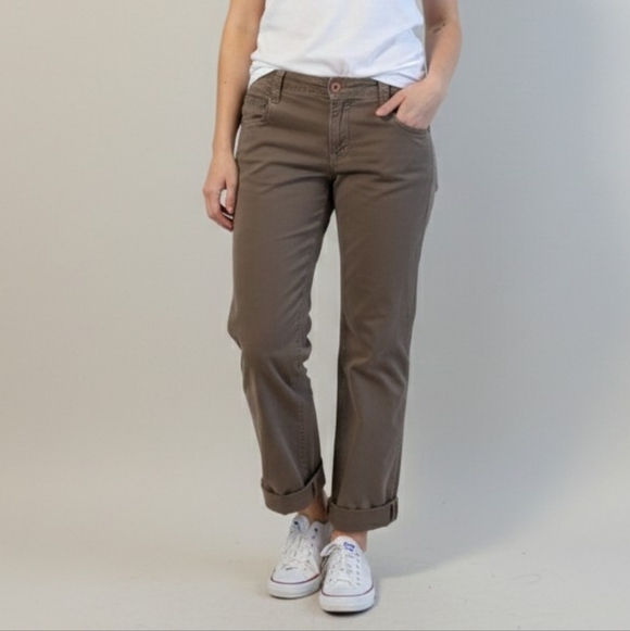 G1 Basic Goods Pants - G1 Basic Goods Brown Wide Leg Cotton Canvas Barrel Leg Ankle Pants, Size 8